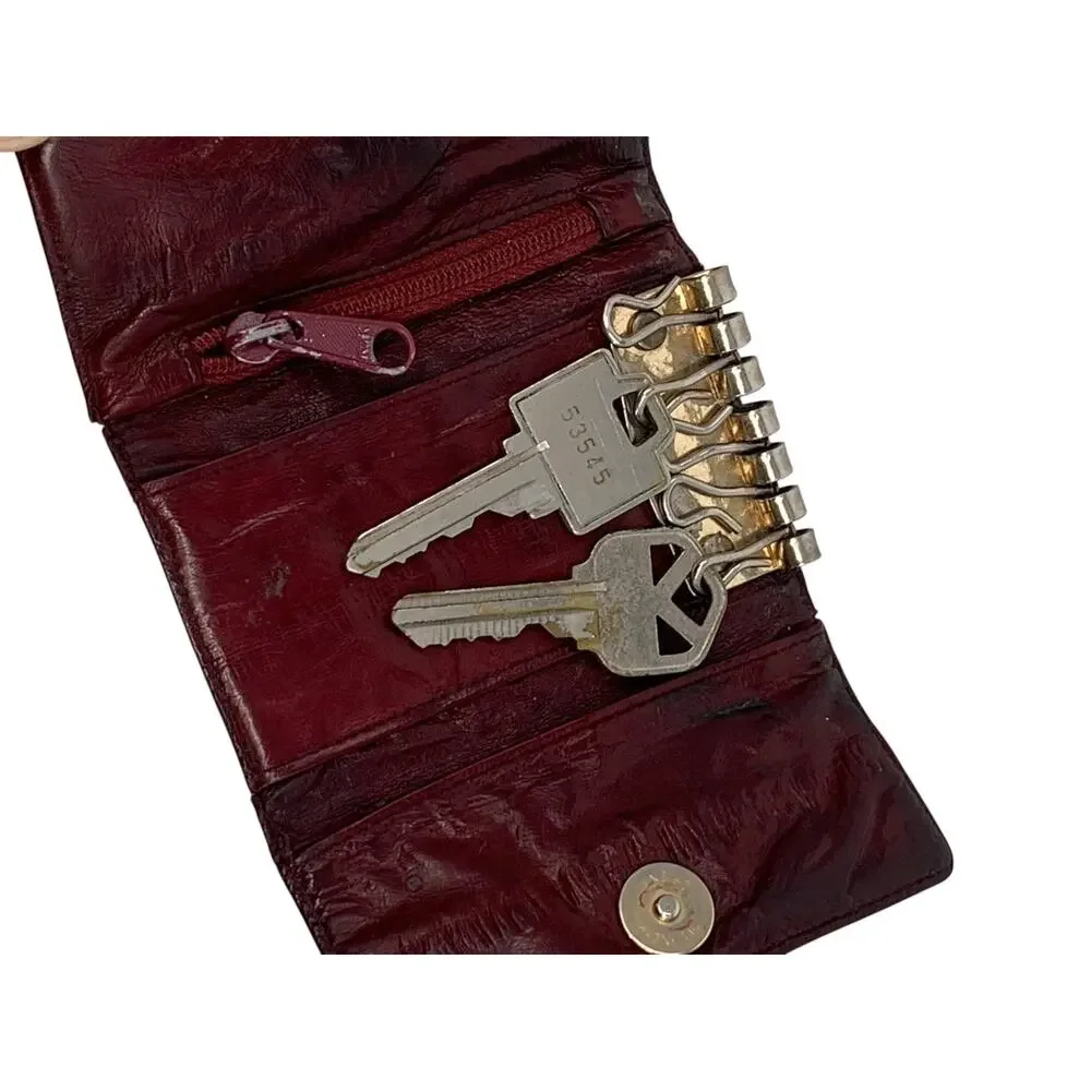 Vintage Soft Leather Keychain Trifold Key Ring Holder 2 Billfolds